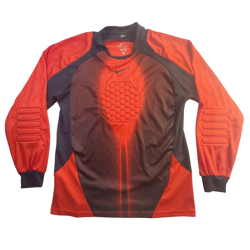 Nike Dri-Fit Padded Goalkeeper Soccer Jersey Mens Small Red Black Long Sleeve